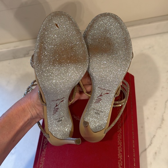 Rene Caovilla "Cleo" sandals  Beige Satin with Golden Shadow Strass crystal 40.5 - Picture 9 of 9